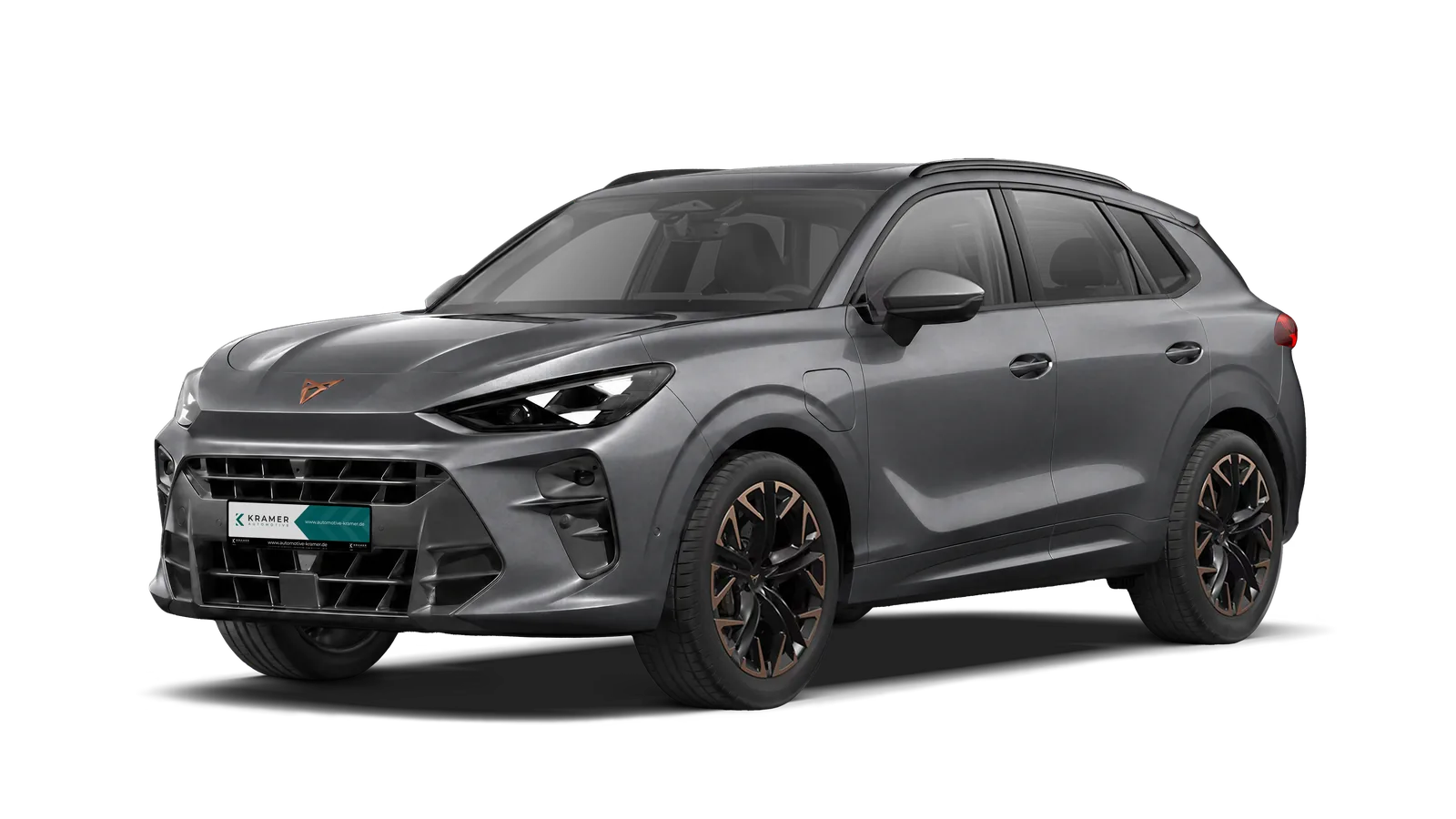 Cupra Terramar e-Hybrid VZ in Grau mit Kennzeichenträger von Kramer Automotive Bebra